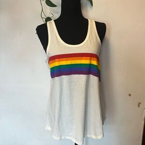 Rainbow Stripe White Flowy Tank Top